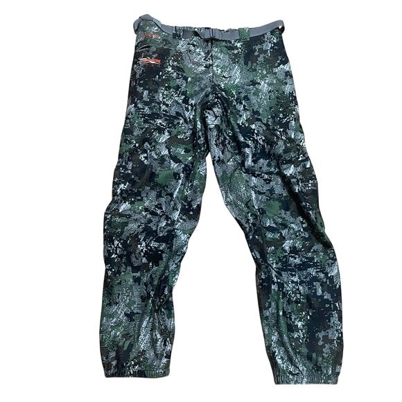 Sitka Men's XL Downpour Green Camp Goretex Belted Hunting Outdoor Pants